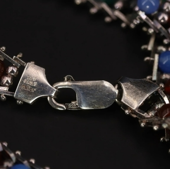 Sterling silver Milor, multicolor glass bead 17" Riccio Chain Necklace 27g. - Picture 2 of 6